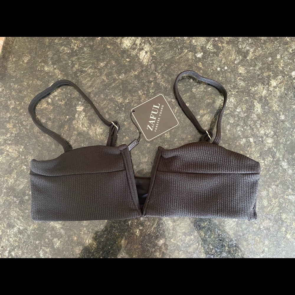 V shape rubbed bandeau bikini top